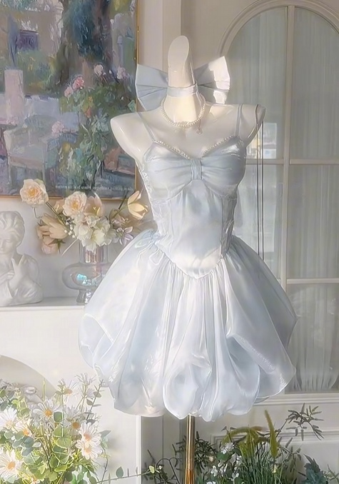 Spaghetti Straps A-Line Blue Homecoming Dress Short Birthday Dress