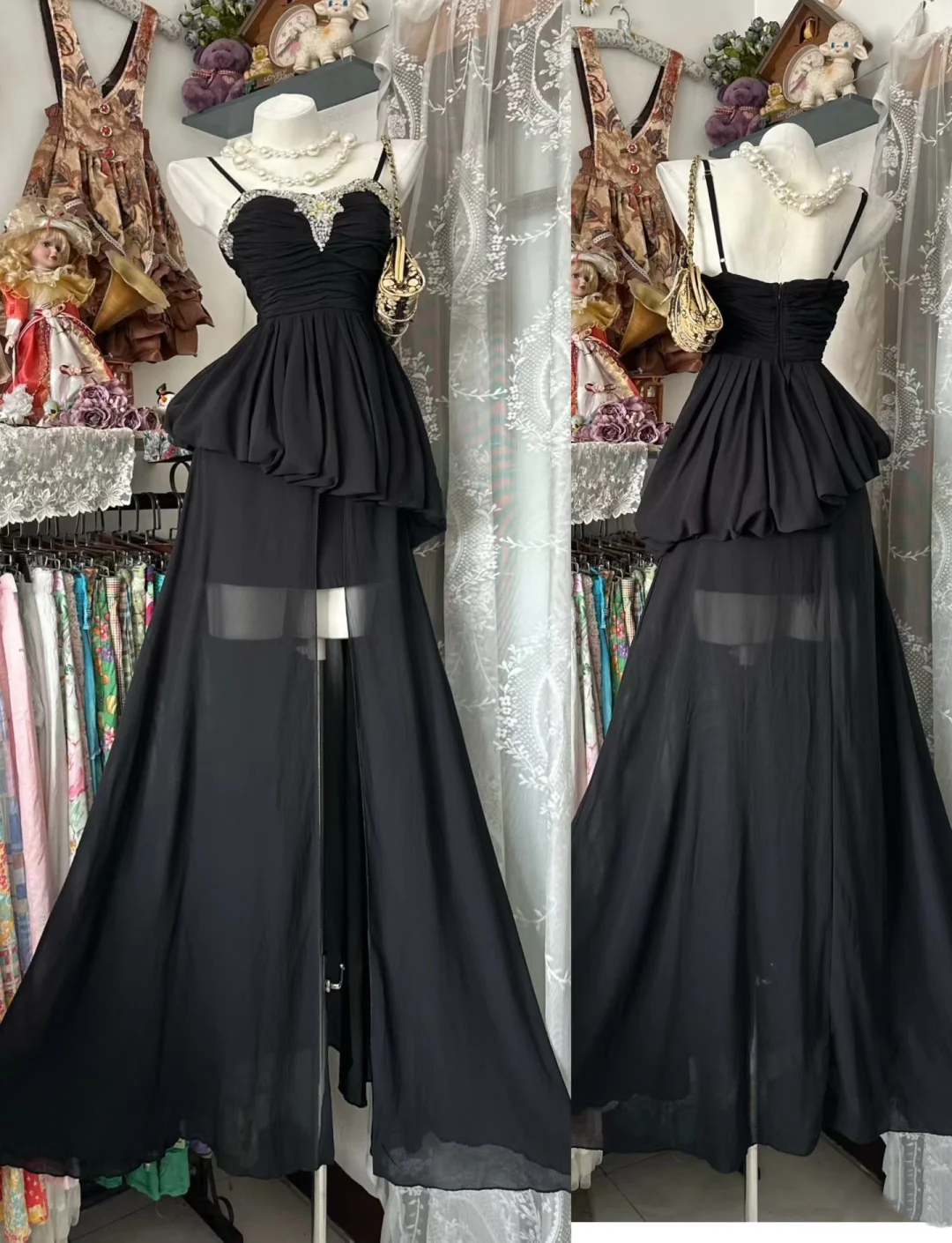 Spaghetti Straps A Line Chiffon Formal Dress Beaded Evening Gown J10051