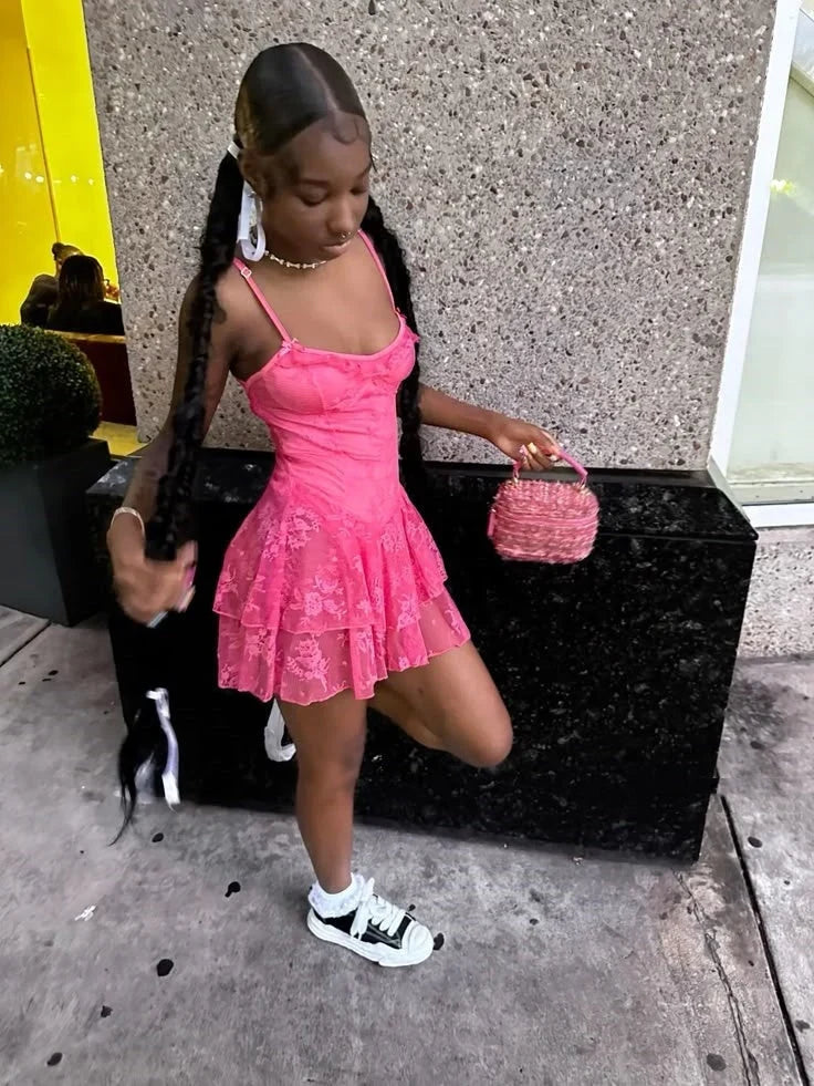 Spaghetti Straps A-Line Pink Chiffon Homecoming Dress