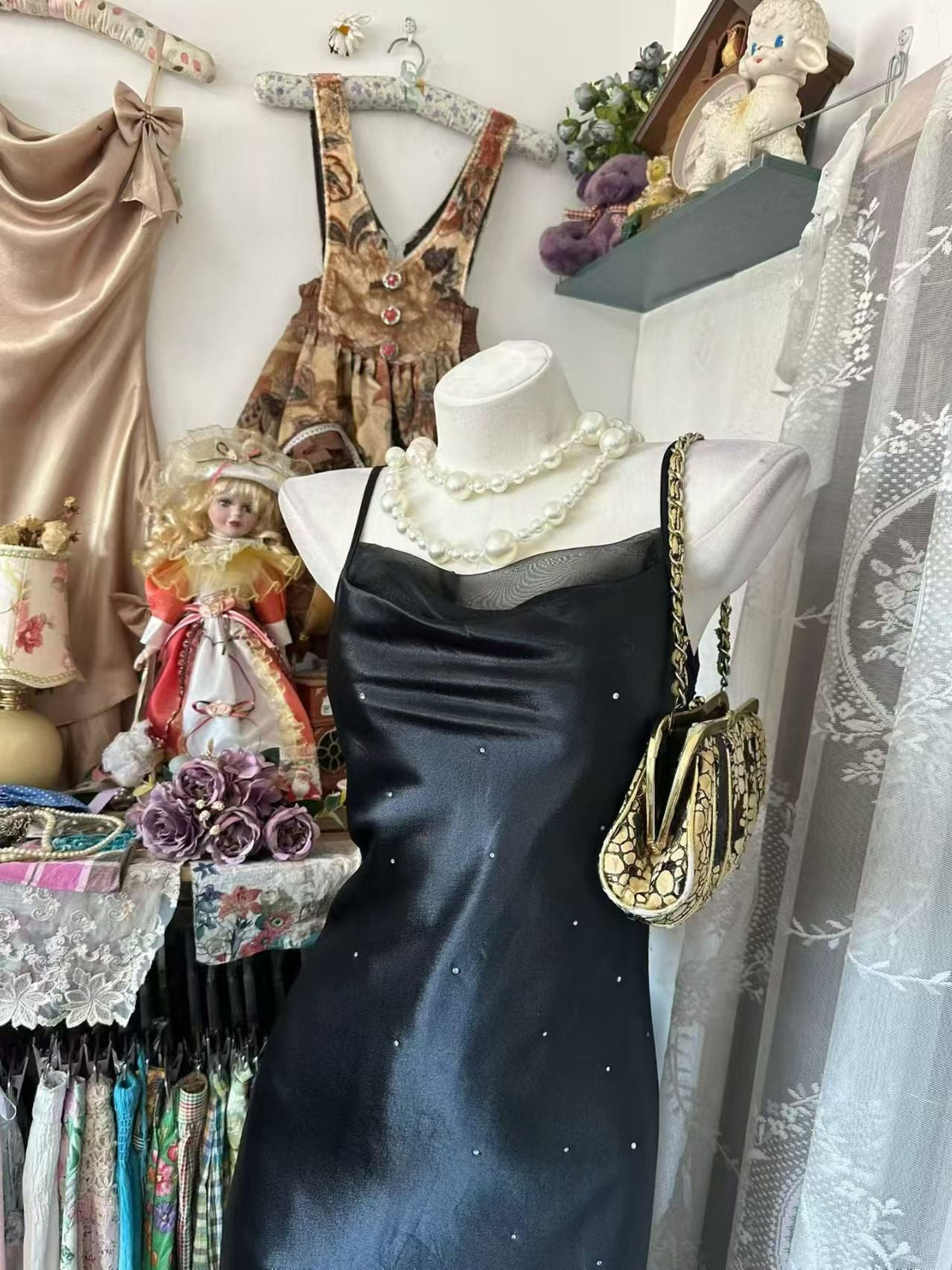 Spaghetti Straps Black Mermaid Prom Dress Retro Evening Gown J10916