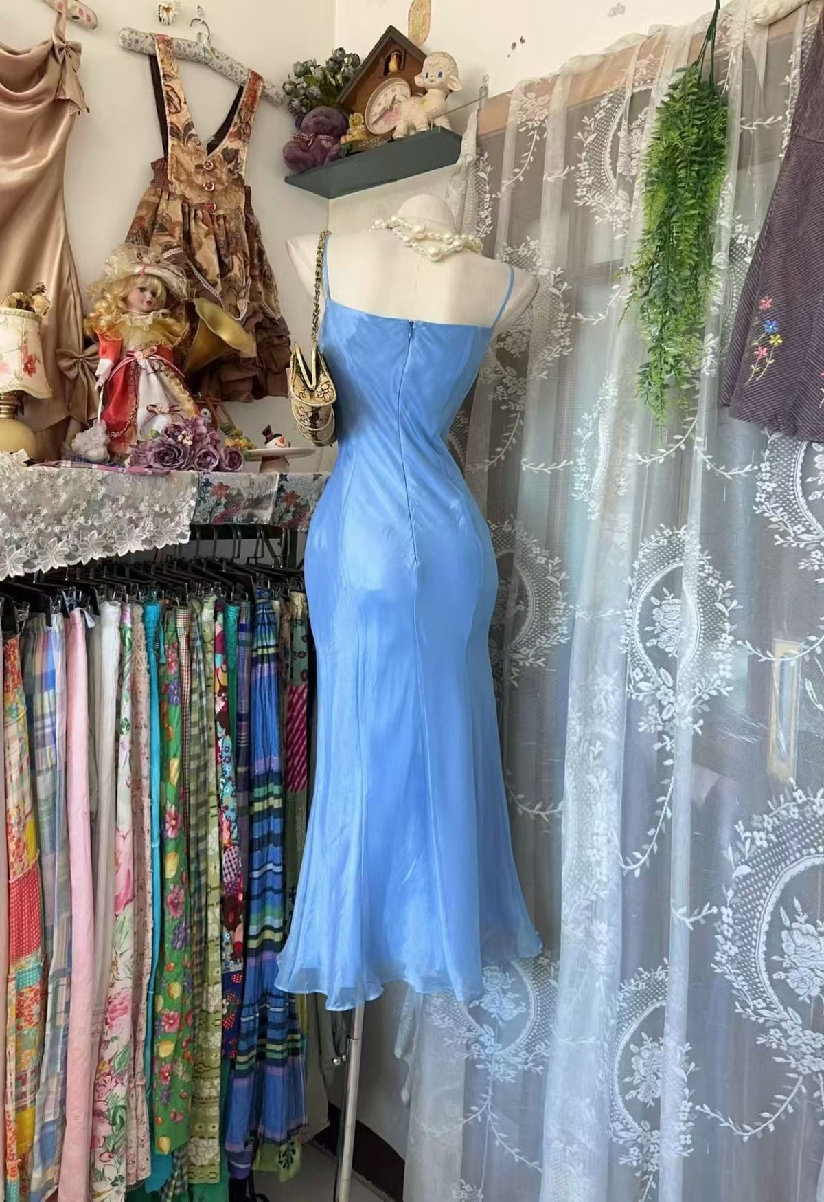 Spaghetti Straps Blue Mermaid Prom Dress Evening Gown J10914
