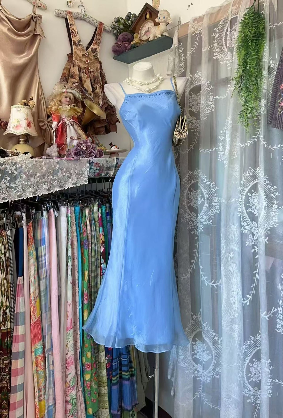 Spaghetti Straps Blue Mermaid Prom Dress Evening Gown J10914