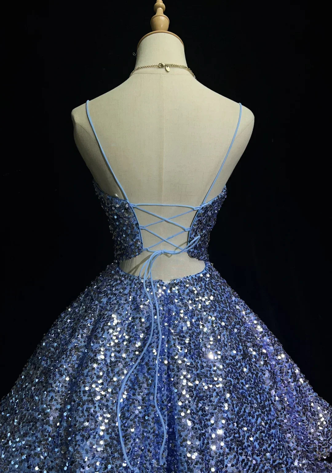 Spaghetti Straps Blue Sequin Homecoming Dress Short Birthday Dress J11022