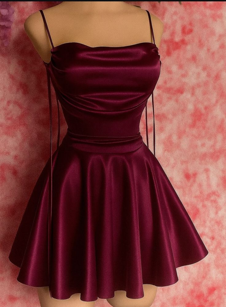 Spaghetti Straps Burgundy Satin Homecoming Dress Party Dress