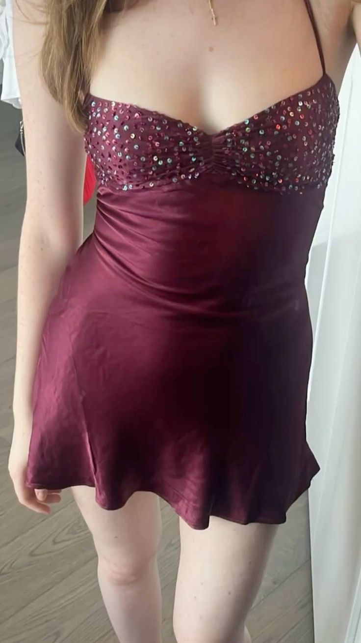 Spaghetti Straps Burgundy Satin Short Homecoming Dress