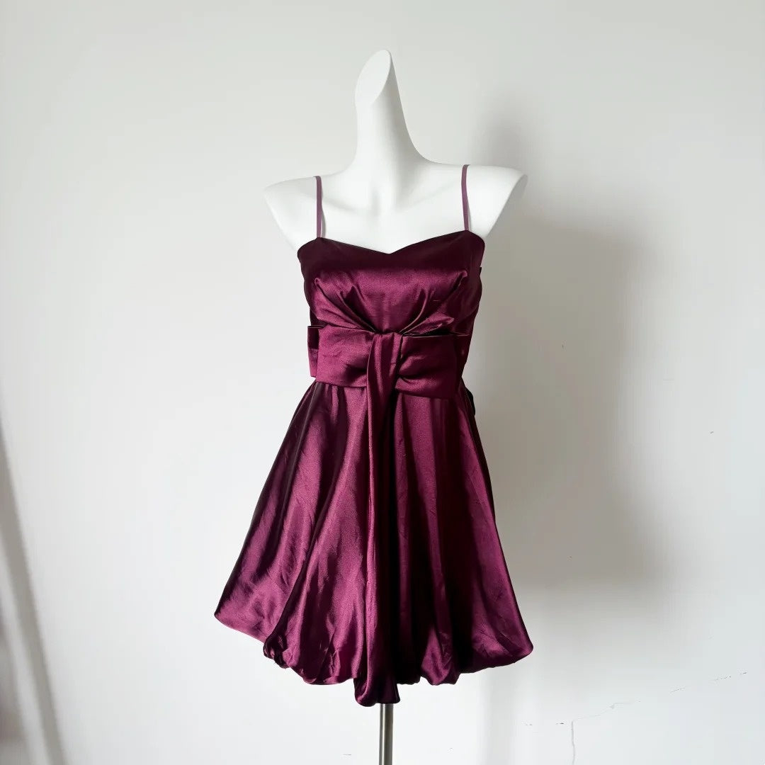 Spaghetti Straps Fuchsia Satin Homecoming Dress