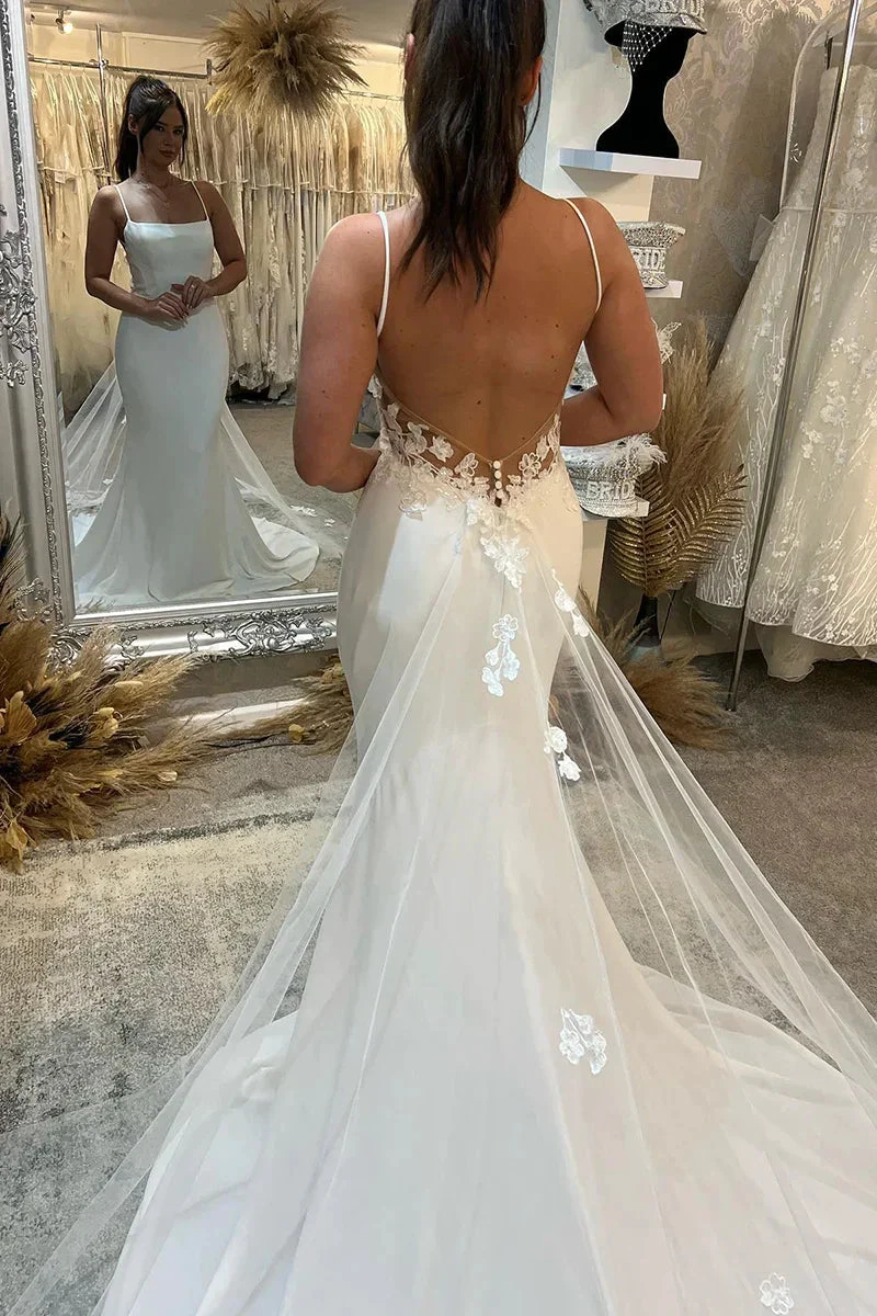 Spaghetti Straps Lace Beach Mermaid Court Train Wedding Dress (ZD16170)