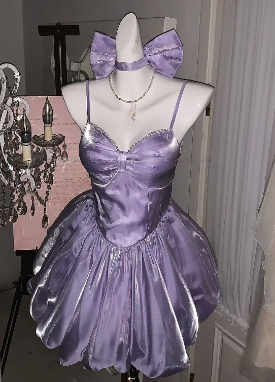 Spaghetti Straps Light Purple A-Line Short Homecoming Dress Birthday Dress