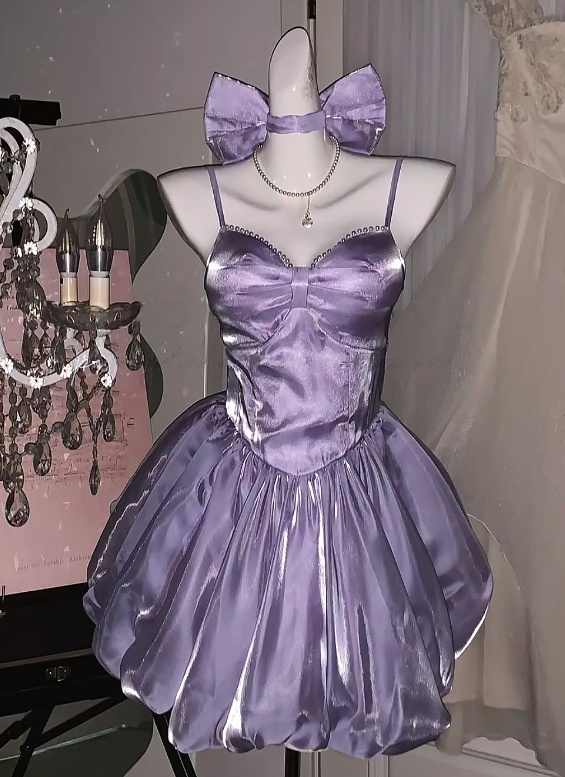 Spaghetti Straps Light Purple A-Line Short Homecoming Dress Birthday Dress
