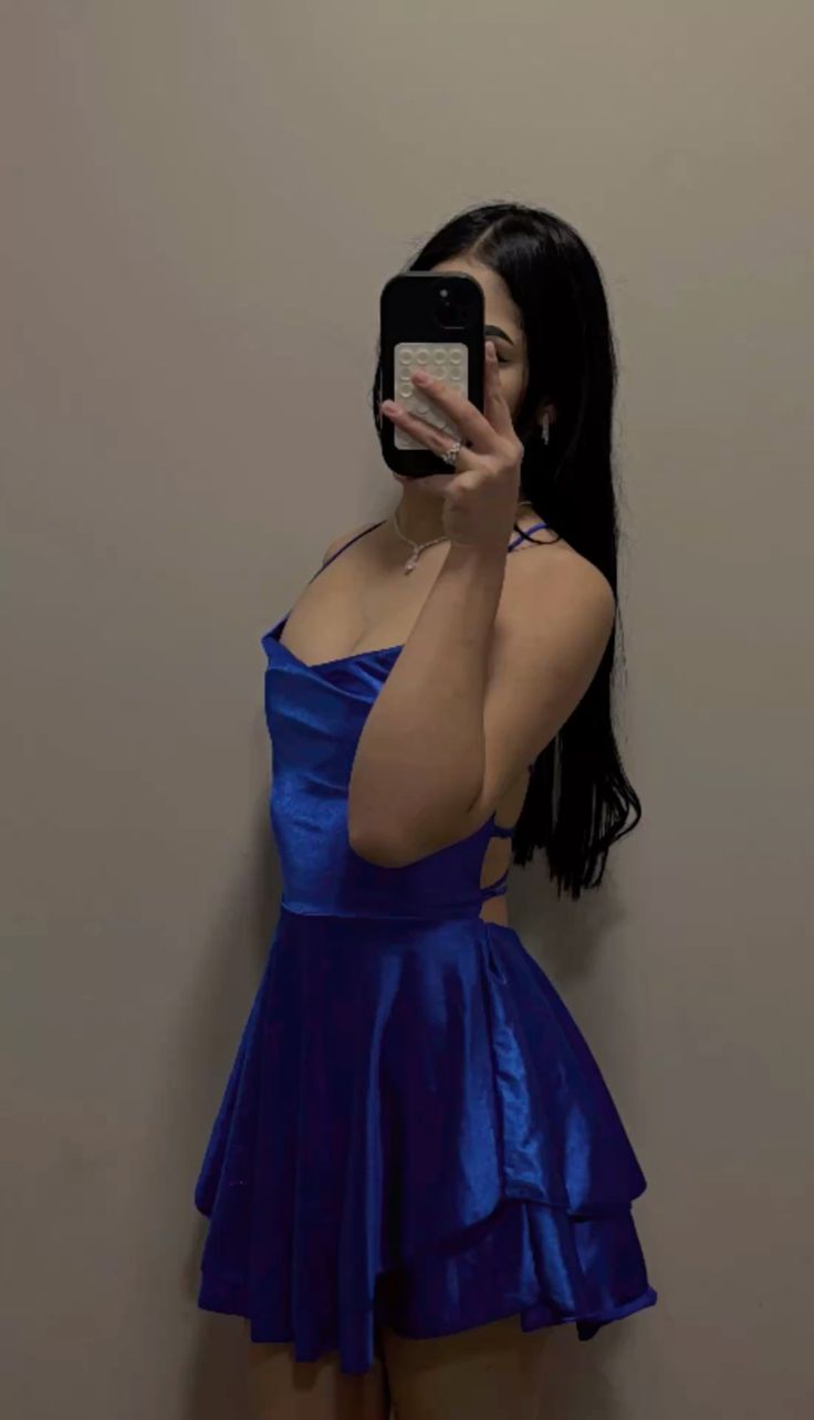 Spaghetti Straps Open Back Homecoming Dress Short Satin Party Dress J11333