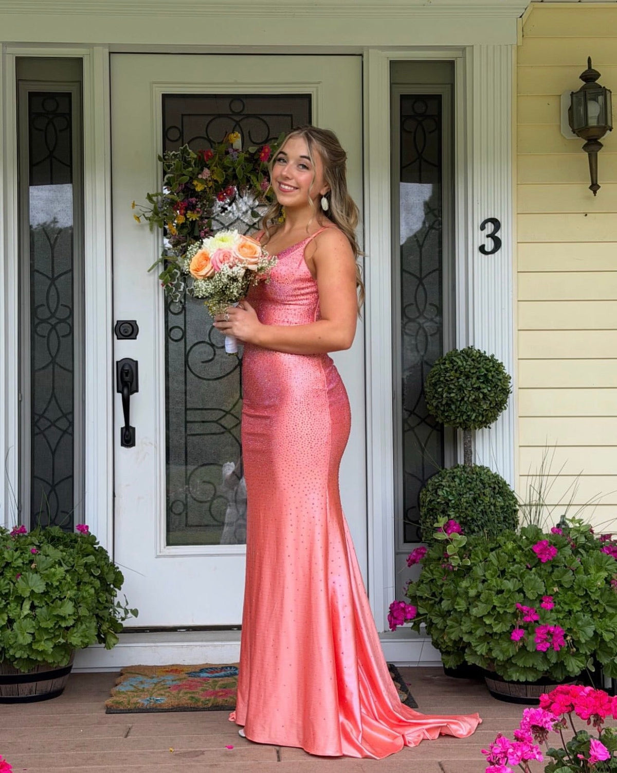 Spaghetti Straps Peach Mermaid Prom Dress Satin Evening Gown J10730