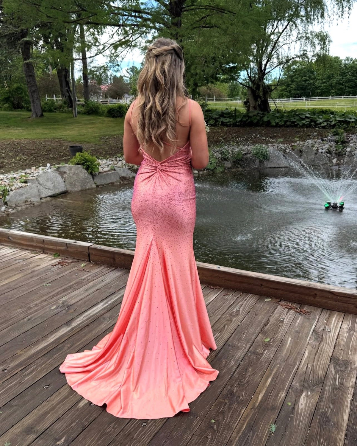 Spaghetti Straps Peach Mermaid Prom Dress Satin Evening Gown J10730