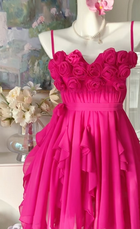 Spaghetti Straps Pink Chiffon Homecoming Dress Short Party Dress J10921