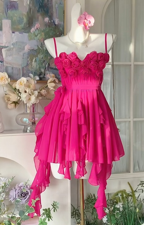 Spaghetti Straps Pink Chiffon Homecoming Dress Short Party Dress J10921