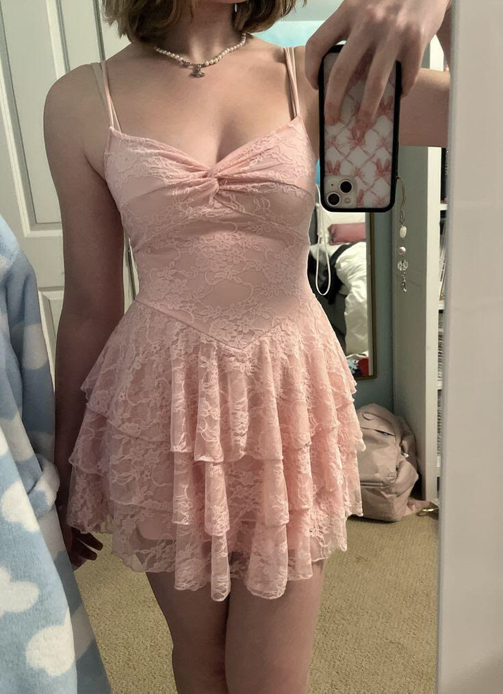Spaghetti Straps Pink Lace Homecoming Dress Short Birthday Dress