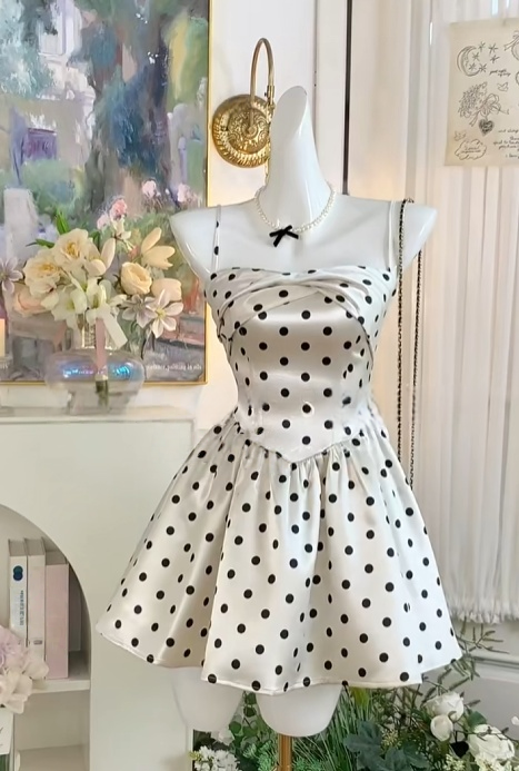 Spaghetti Straps Polka Dot Homecoming Dress Short Birthday Dress