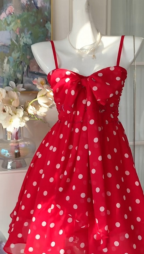 Spaghetti Straps Polka Dots A-Line Red Short Homecoming Dress