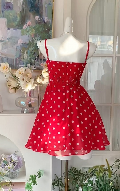 Spaghetti Straps Polka Dots A-Line Red Short Homecoming Dress