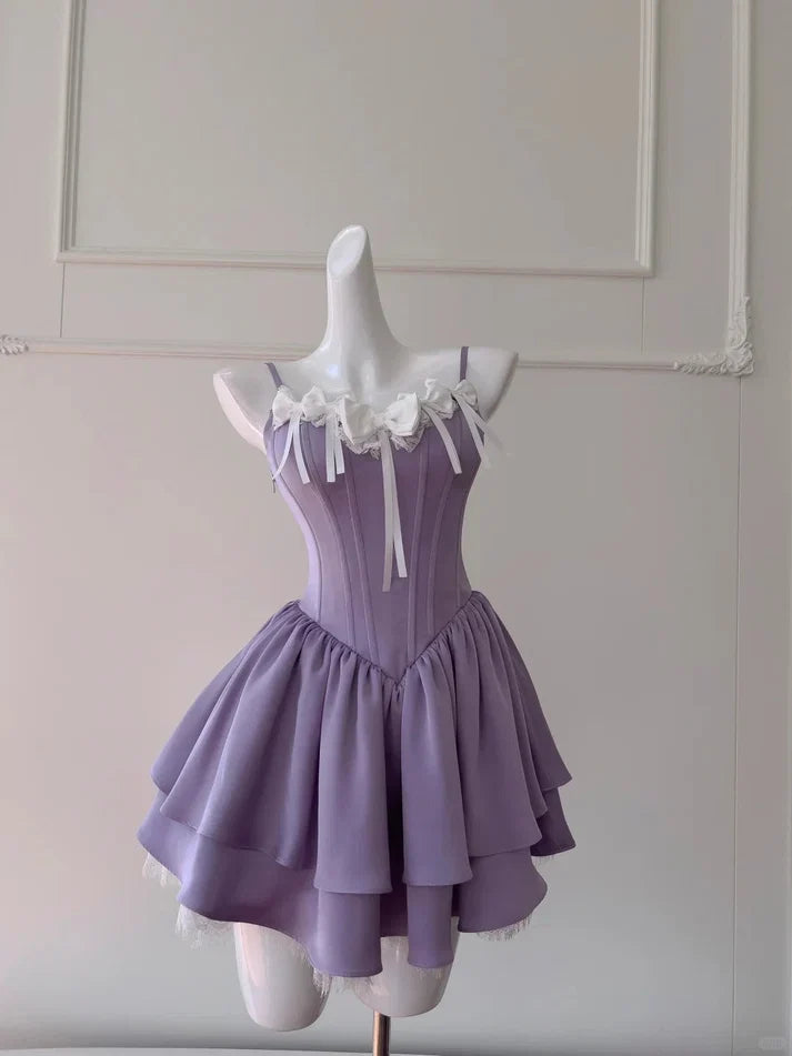 Spaghetti Straps Purple Chiffon Homecoming Dress Short Birthday Dress