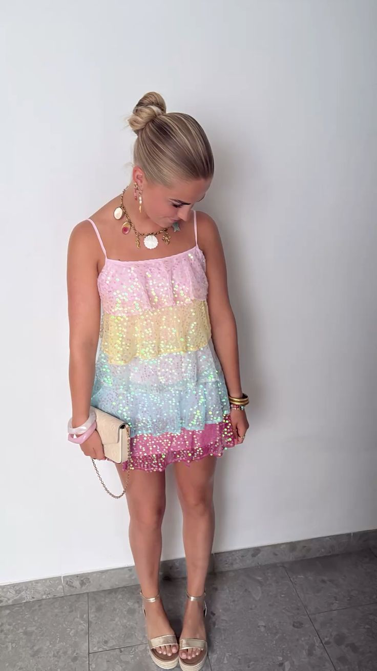 Spaghetti Straps Rainbow Sequins Homecoming Dress J11695