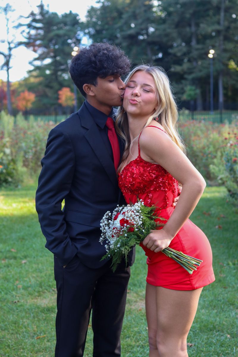 Spaghetti Straps Red Satin Homecoming Dress With Sequin Appliques