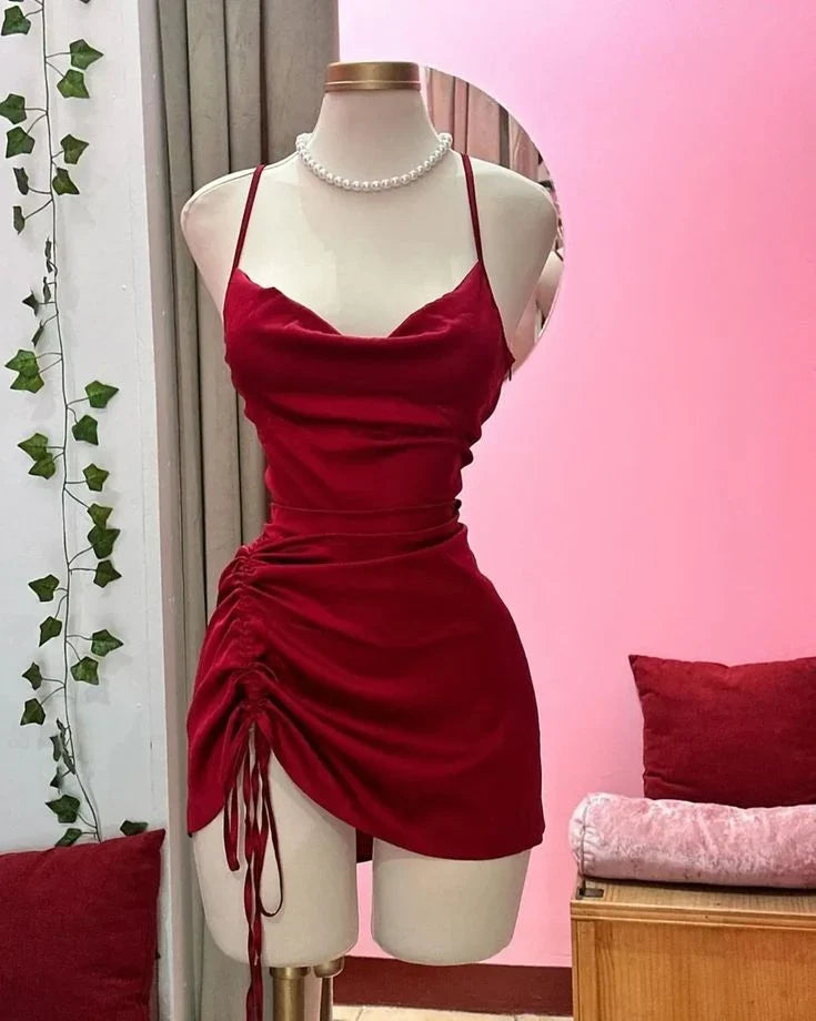 Spaghetti Straps Red Sheath Homecoming Dress Sexy Birthday Dress