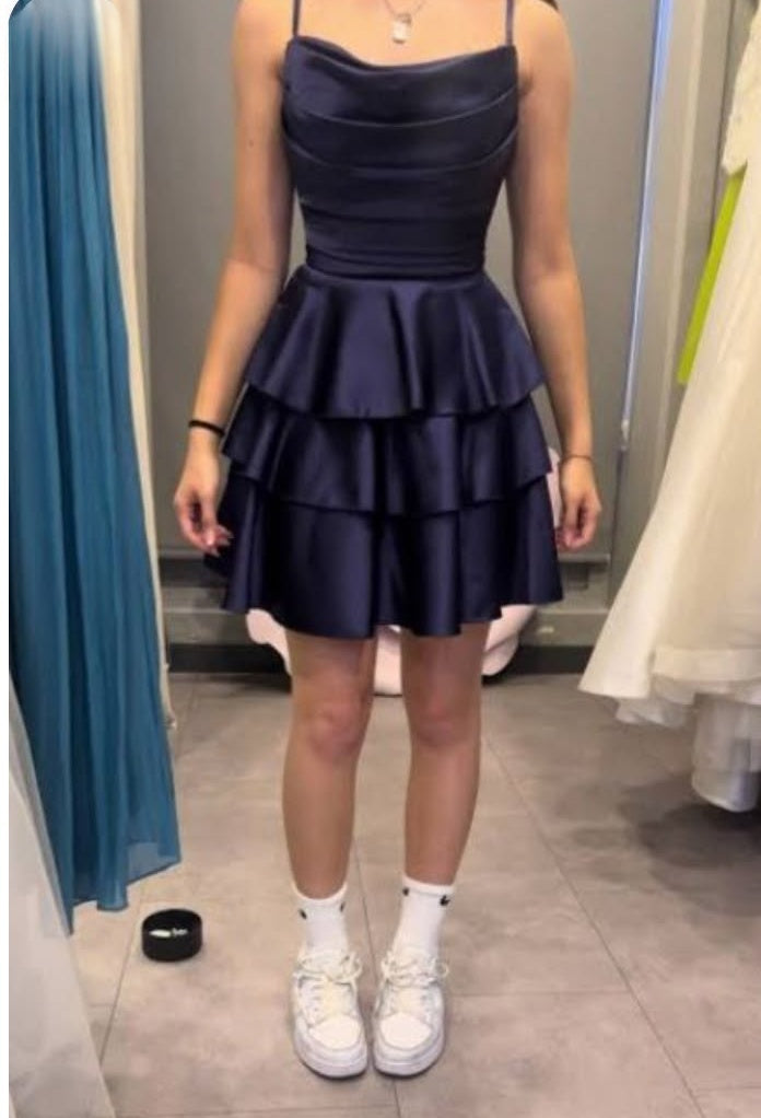 Spaghetti Straps Satin Layered Homecoming Dress