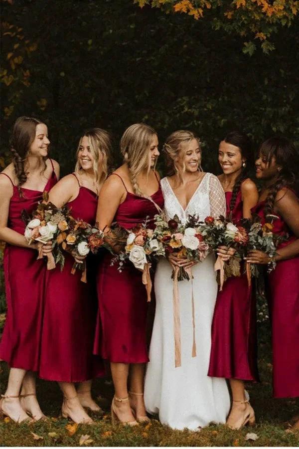 Spaghetti Straps Scoop Pleats Sheath Bridesmaid Dress (ZD13276)