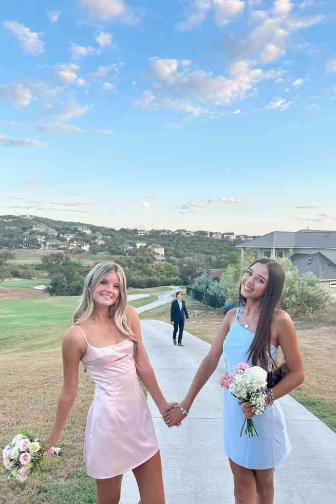 Spaghetti Straps Short Satin Homecoming Dress J11276