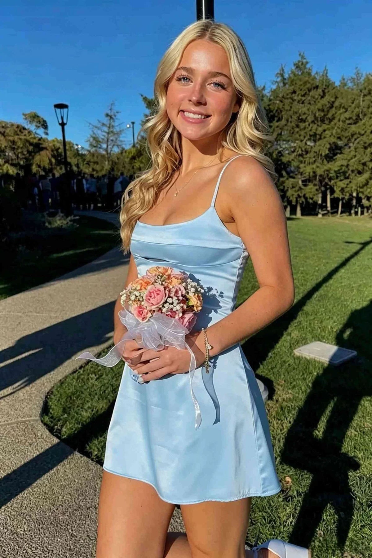 Spaghetti Straps Short Satin Homecoming Dress J11276