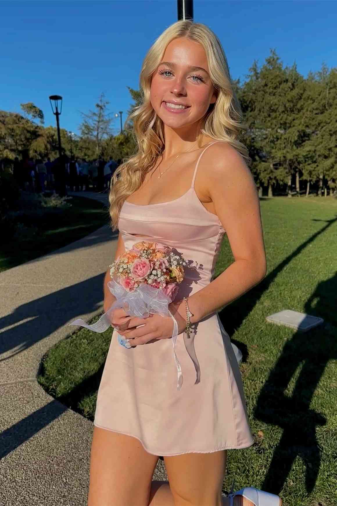 Spaghetti Straps Short Satin Homecoming Dress J11276