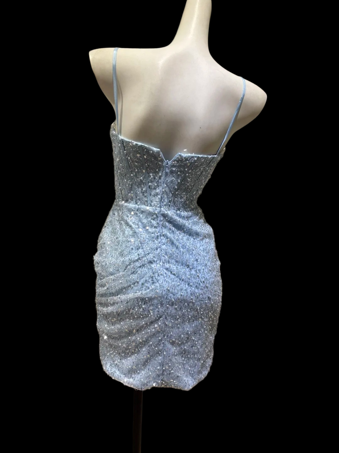 Spaghetti Straps Sky Blue Sequin Homecoming Dress Short Party Dress J10878