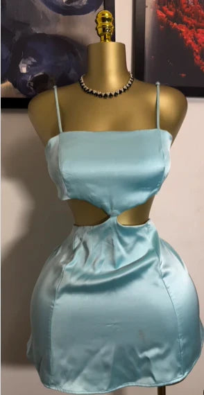 Spaghetti Straps Tiffany Blue Satin Homecoming Dress