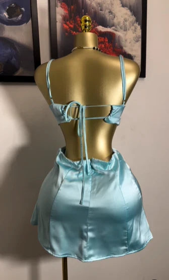 Spaghetti Straps Tiffany Blue Satin Homecoming Dress
