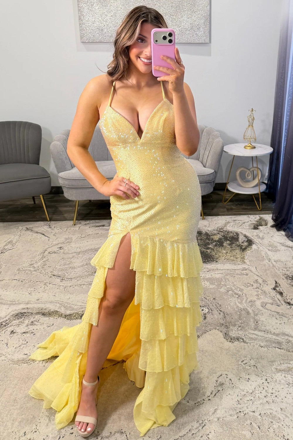 Stunning Mermaid Spaghetti Straps Red Long Prom Dress with Beading Ruffles