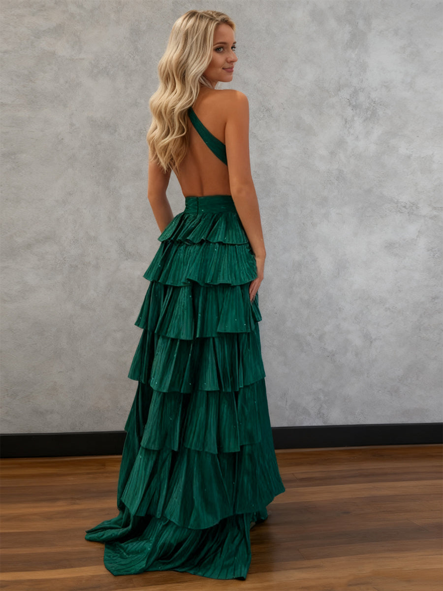 Sparkly A-Line Tiered Beaded Corset Long Prom Dress with Slit - View 9 | FashionDia