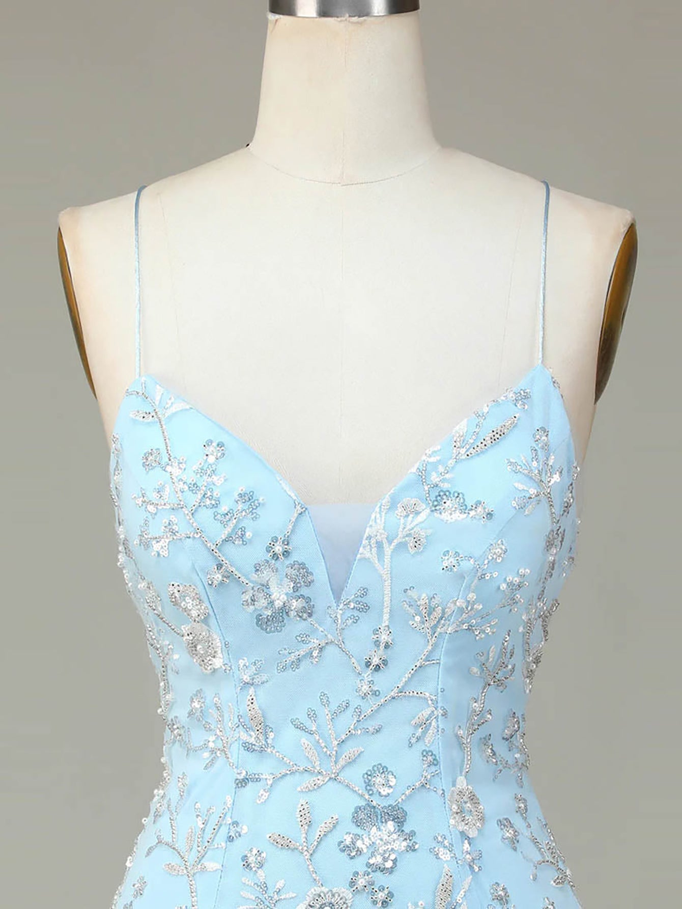 Sparkly Blue Spaghetti Straps Tight Homecoming Dress - Fashionpara