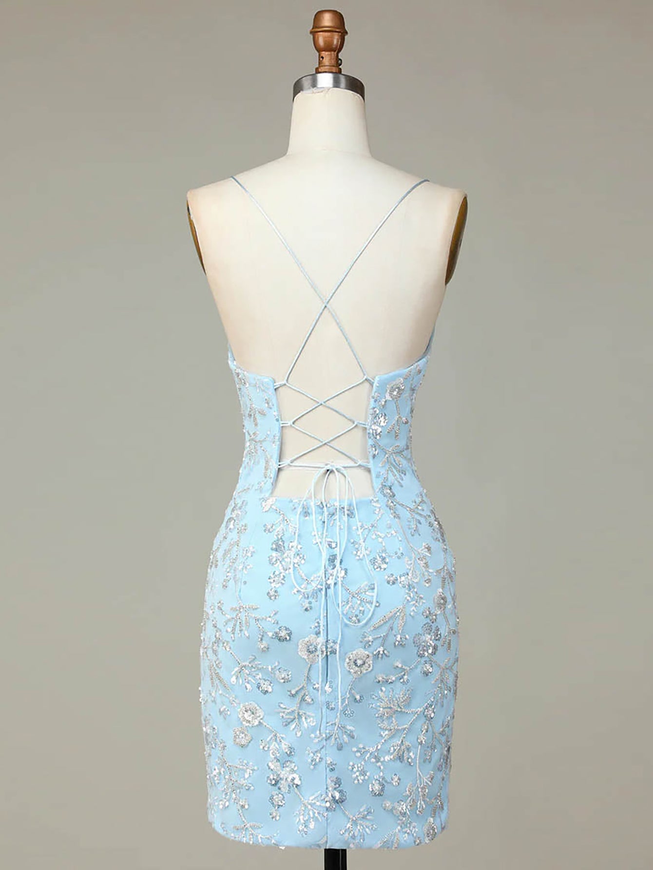 Sparkly Blue Spaghetti Straps Tight Homecoming Dress - Fashionpara
