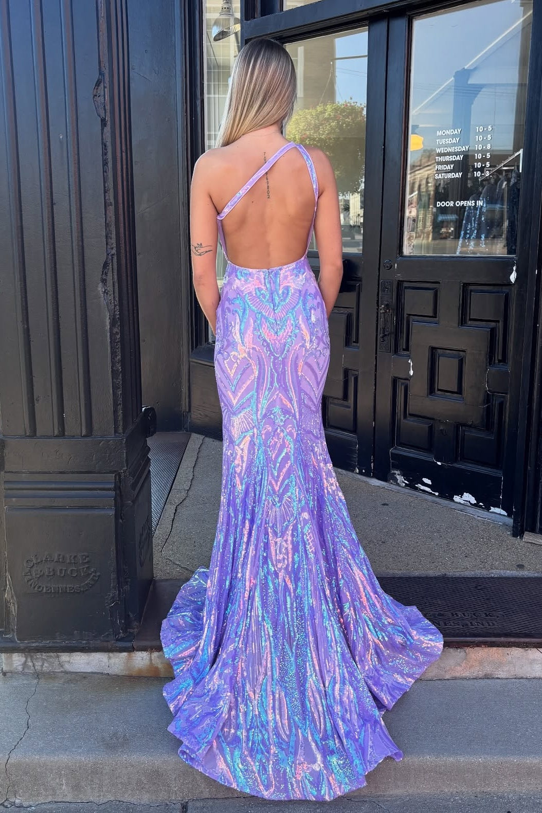 Sparkly Mermaid One Shoulder Lilac Sequins Long Prom Dress with Keyhole