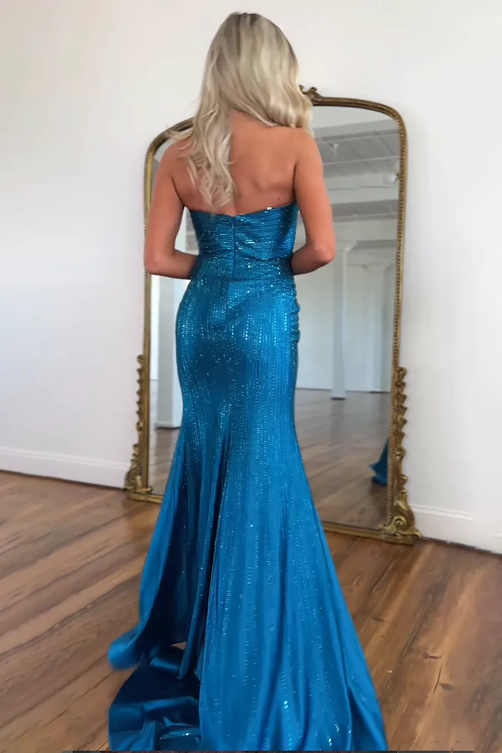 Sparkly Mermaid Sweetheart Royal Blue Long Prom Dress with Beading - View 4 | FashionDia