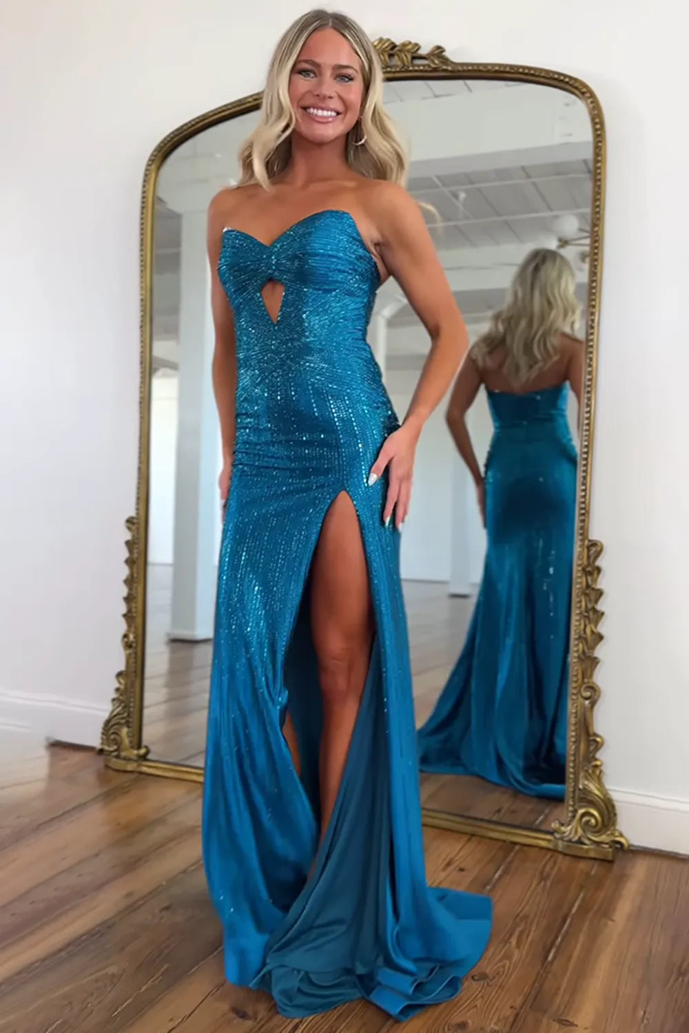 Sparkly Mermaid Sweetheart Royal Blue Long Prom Dress with Beading - View 3 | FashionDia