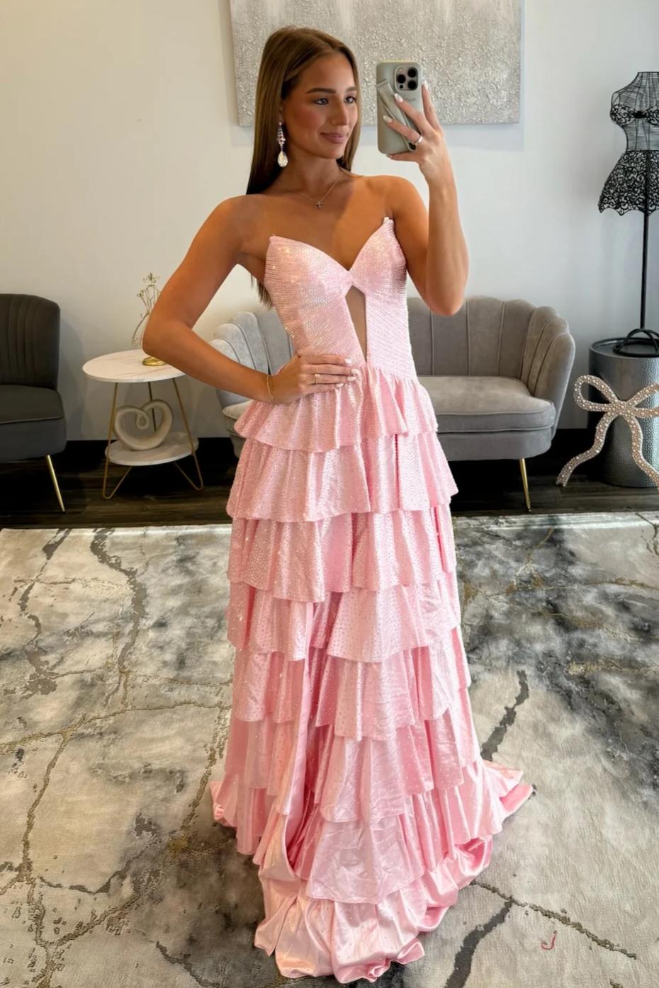 Sparkly A Line Sweetheart Black Long Prom Dress with Beading Ruffles