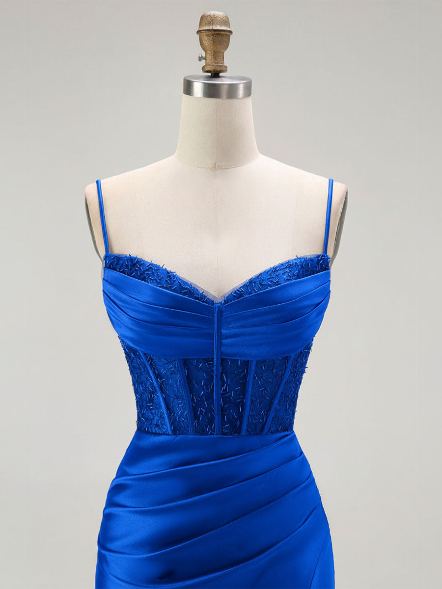 Sparkly Satin Mermaid Long Corset Prom Dress with Beading - View 4 | FashionDia