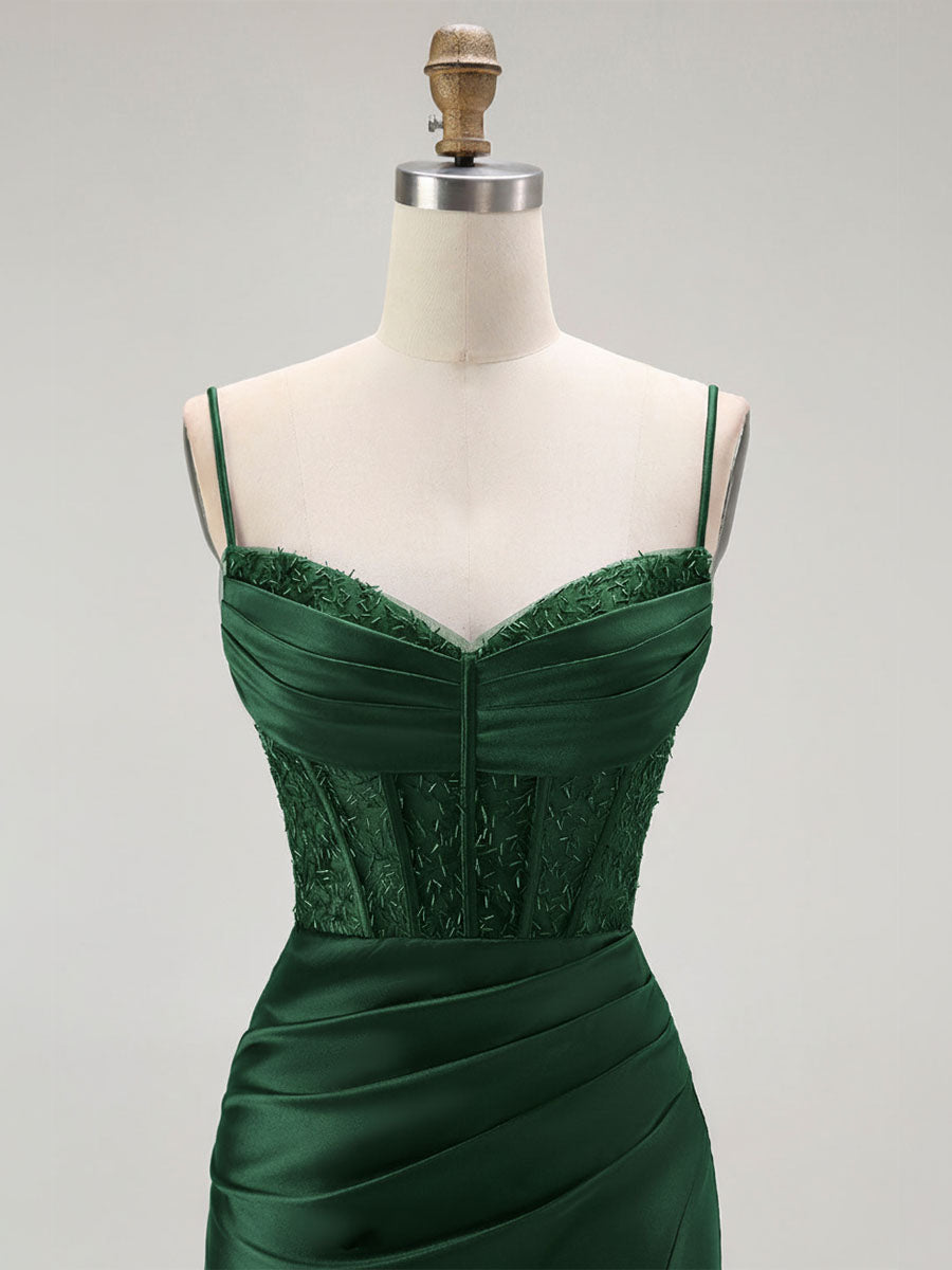 Sparkly Satin Mermaid Long Corset Prom Dress with Beading - View 7 | FashionDia