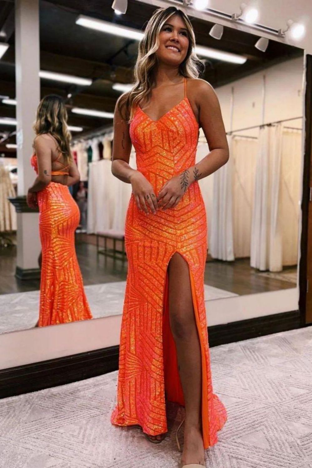 Sparkly Sequin Long Glitter Prom Party Dress With Split - FashionDia