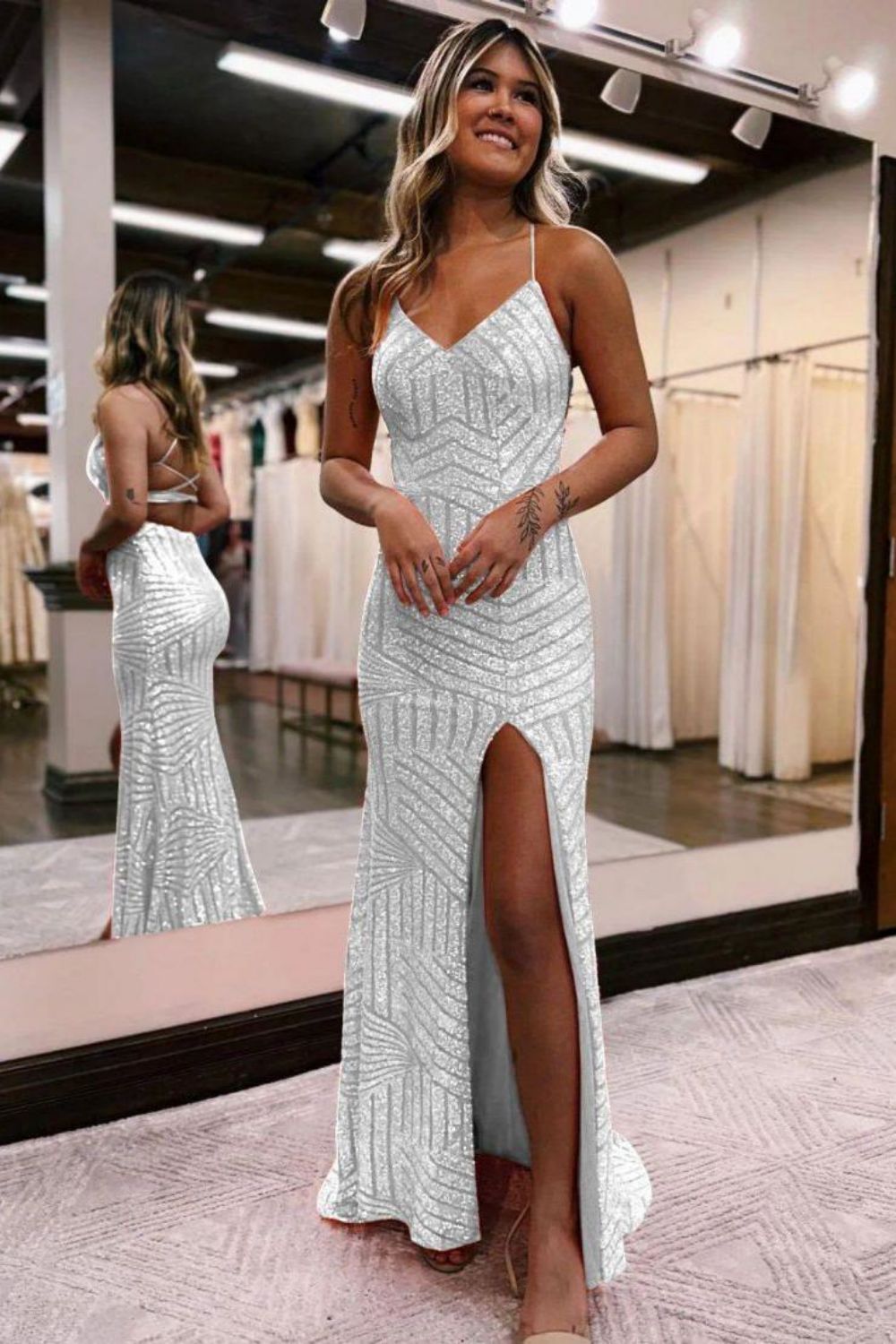Sparkly Sequin Long Glitter Prom Party Dress With Split - View 2 | FashionDia