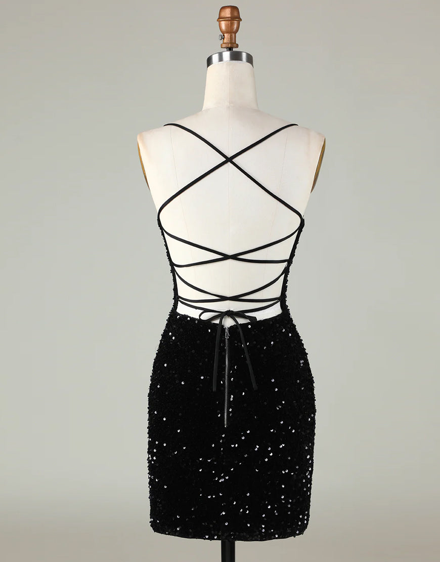 Short-Mini Spaghetti straps Corset Back Homecoming Dress