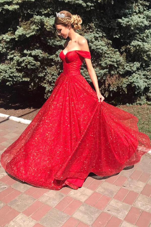 Tulle A-line Off Shoulder Long Prom Dresses, Evening Dresses - View 3 | VelvetHem