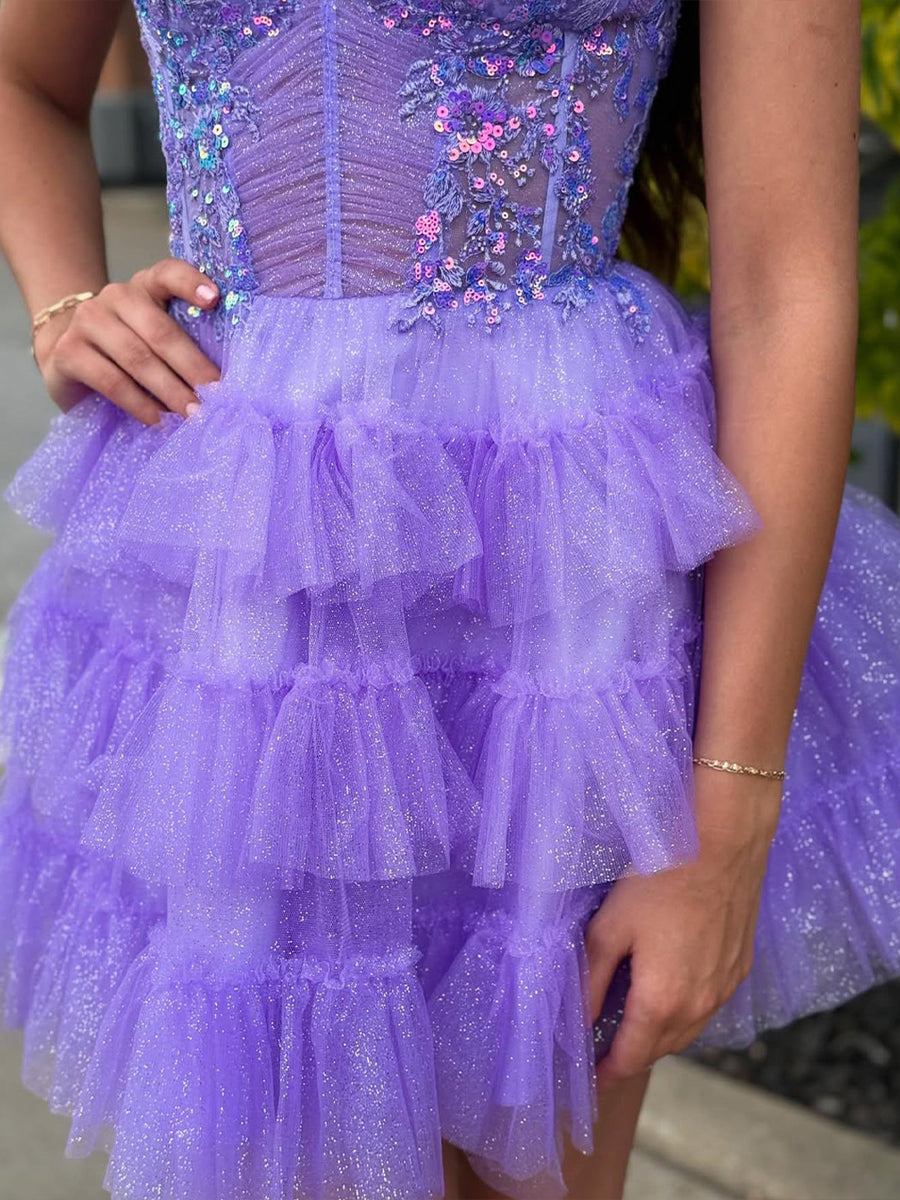 Sparkly Ruffled Short Corset Homecoming Dress with Sequins