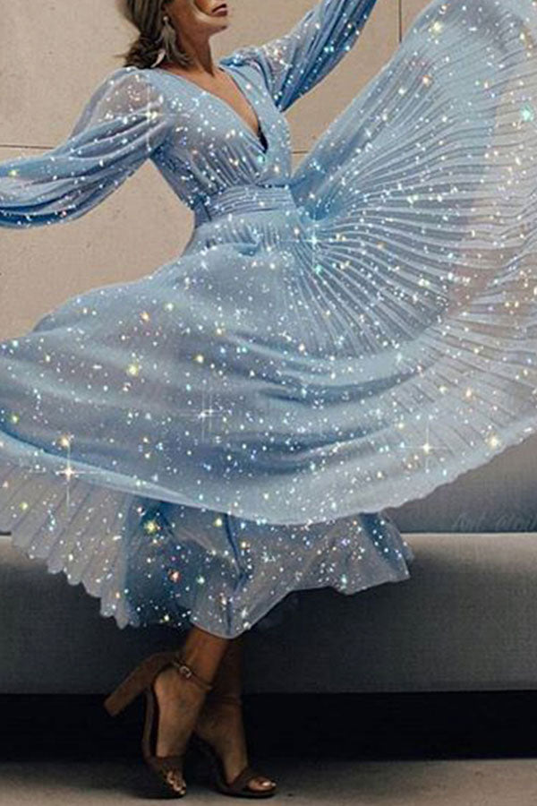 Plunge Neck Sparkly Prom Dress - Fashionpara